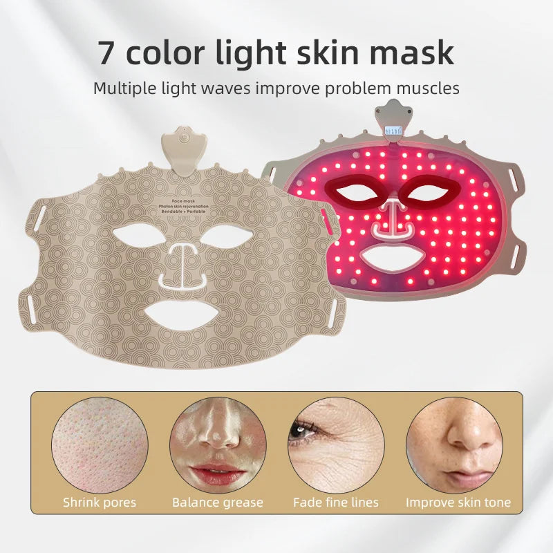 Silicone LED Face Mask 7 Color Red Light Therapy Mask Skin Care at Home with Eye Protection Cushion For Anti Aging Wrinkles