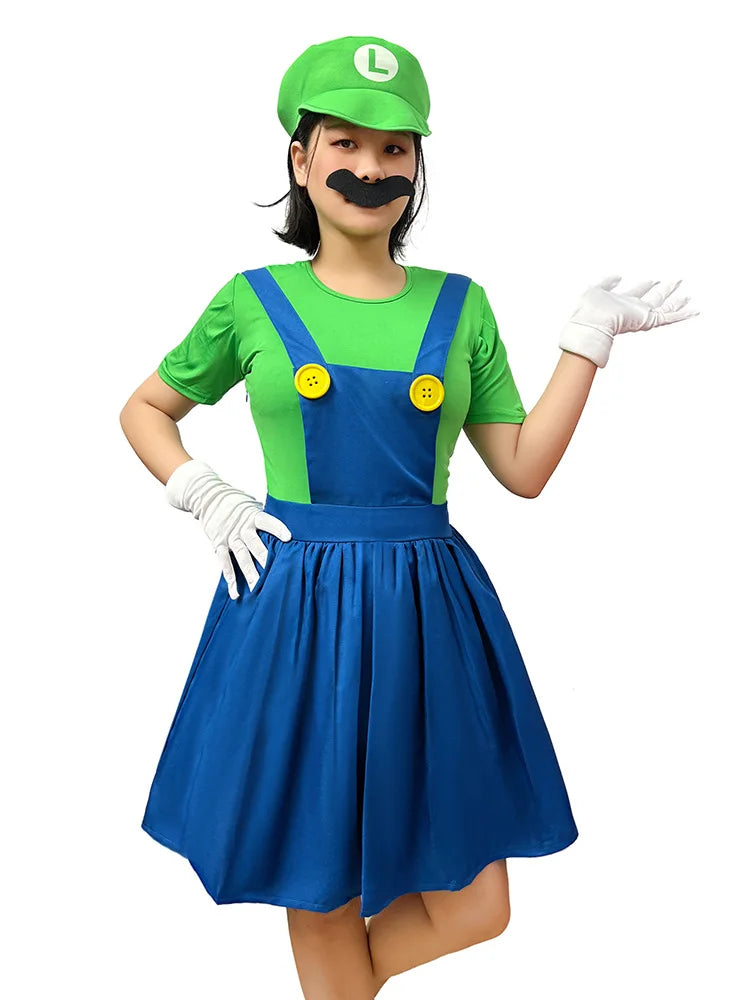 Halloween Carnival Theme Party Outfit Wholesale Women Red Green Skirt Costume Set With Hat Gloves Character Cosplay Clothing