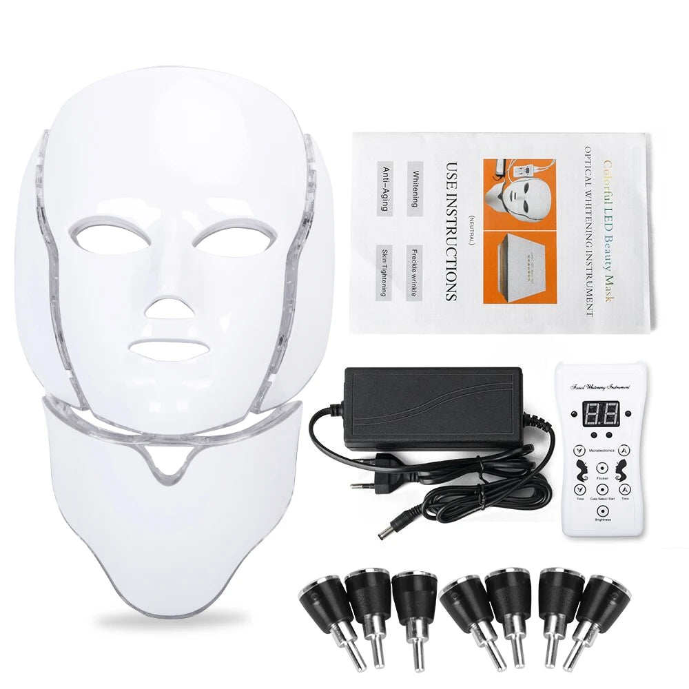 7 Colors Led Facial Mask Red Light Therapy Mask For Physiotherapy With Neck Bio Light Beauty For Home Use Physical Heating Woman