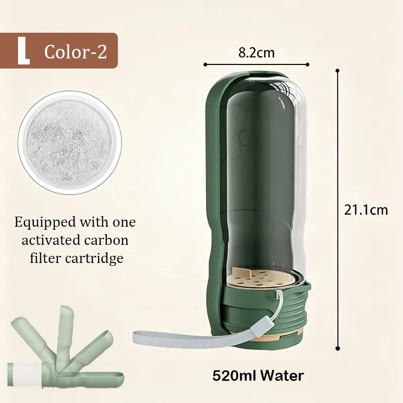 2-in-1 Portable Pet Water Bottle with Food Container - Foldable Travel Dispenser for Dogs & Cats Leakproof Outdoor Hydration