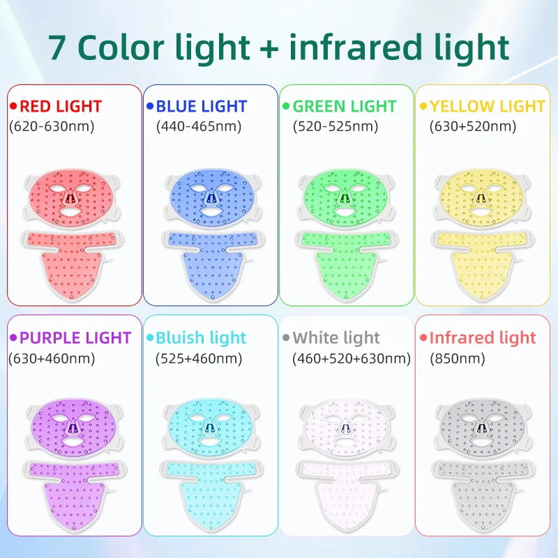 8 Colors LED Face Neck Mask 850nm Near Infrared Red Light Therapy Mask for Skin Tightening Acne Treatment Anti-Aging Wrinkles