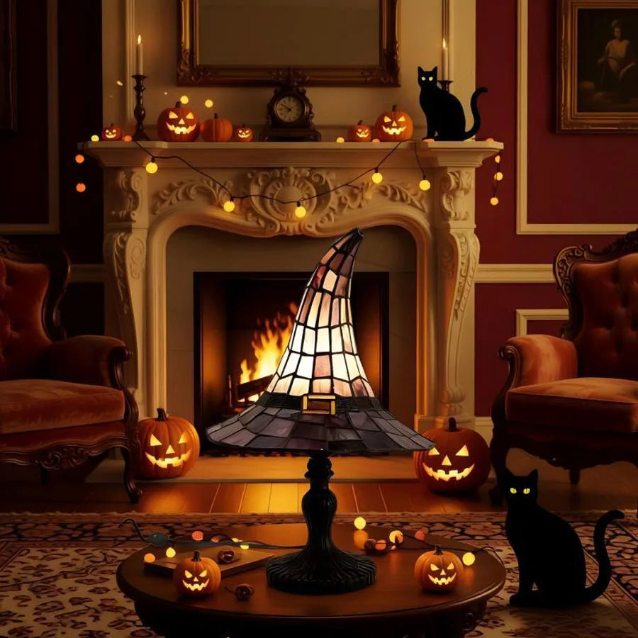 Halloween Witch Hat Magic LED Lights Resin Ornaments, USB Powered Decorative Night Light For Home Party Decor