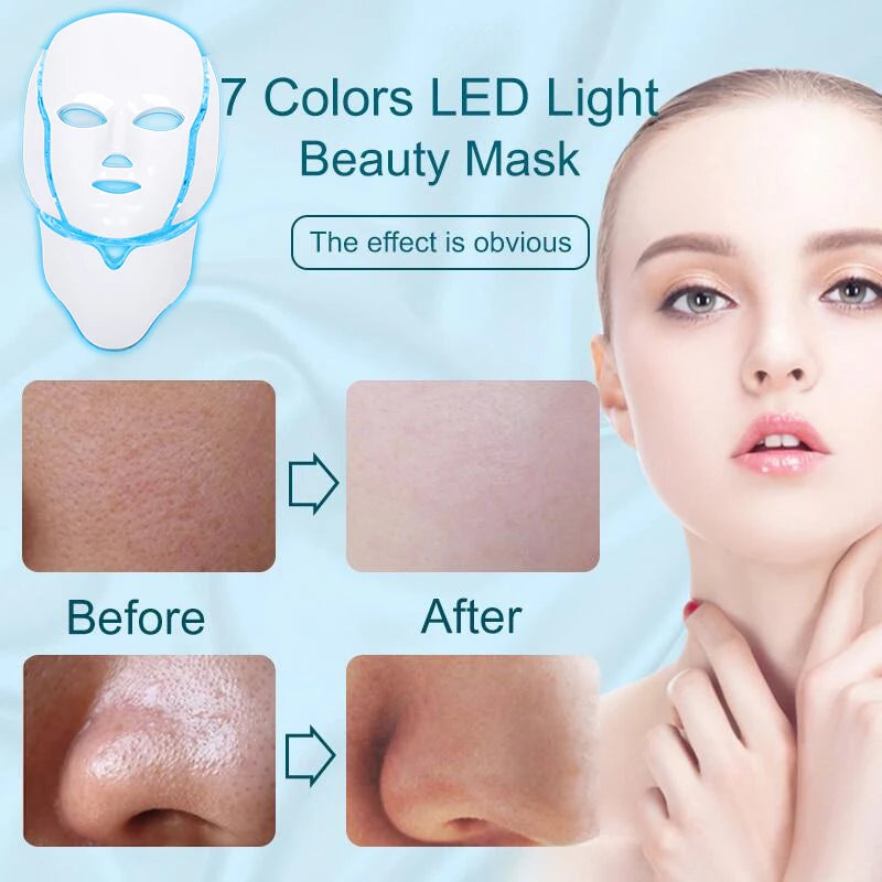 7 Colors Led Facial Mask Red Light Therapy Mask For Physiotherapy With Neck Bio Light Beauty For Home Use Physical Heating Woman