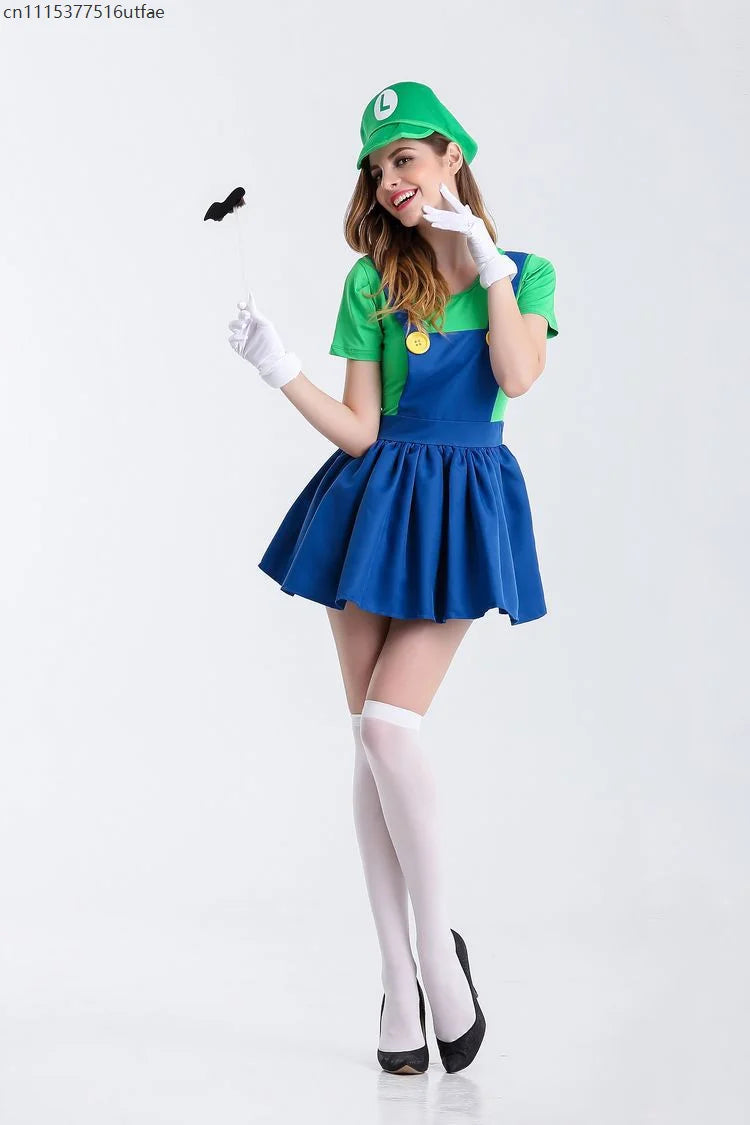 Halloween Carnival Theme Party Outfit Wholesale Women Red Green Skirt Costume Set With Hat Gloves Character Cosplay Clothing