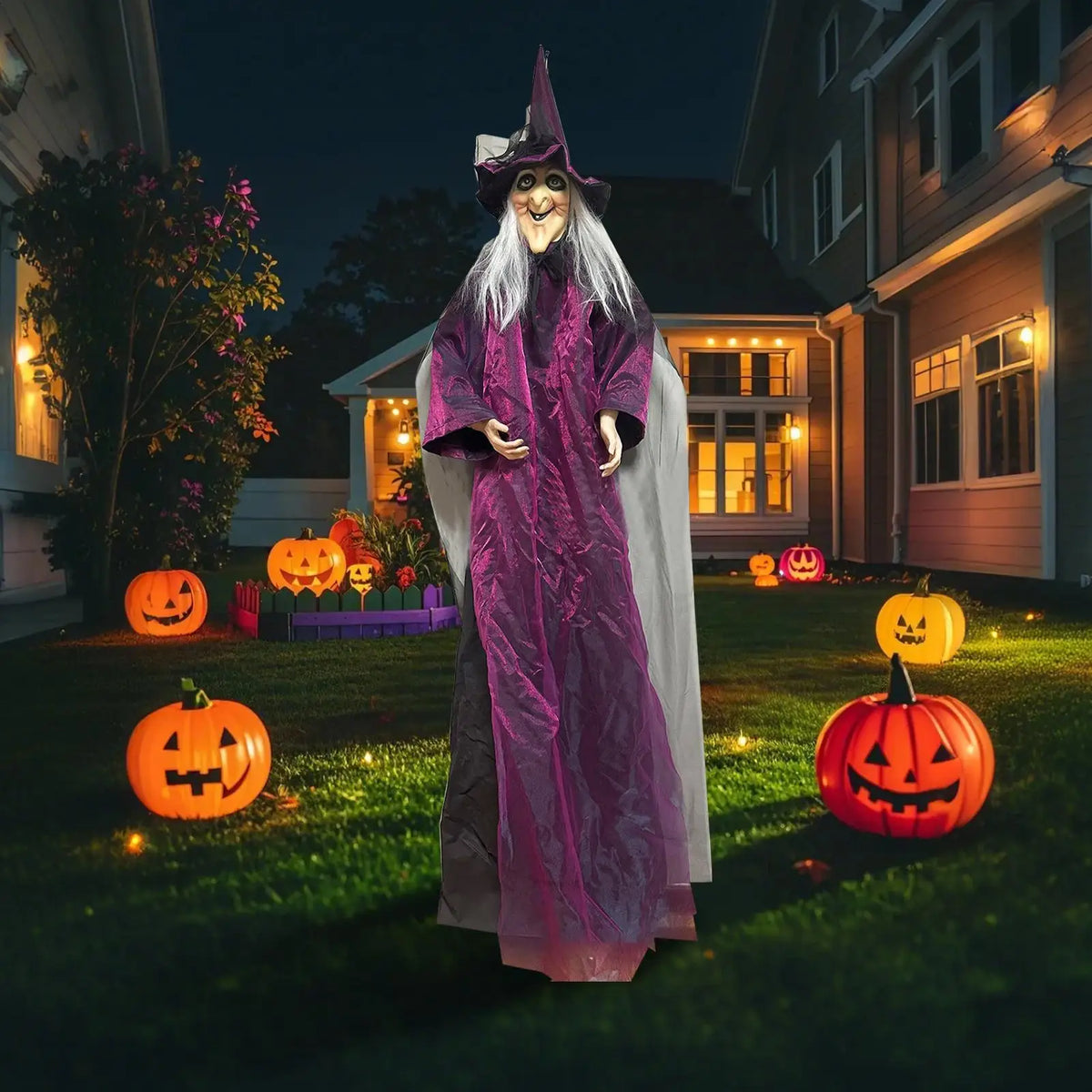 Halloween Sound Activated Light-up Witch Hanging Ghost Scary Props for Haunted House Bar Secret Room Outdoor Yard Garden Party