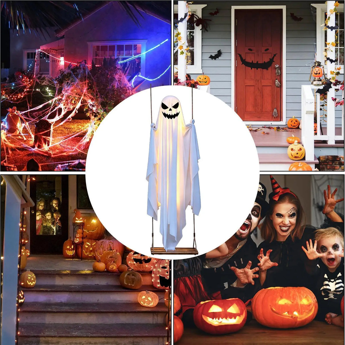 Halloween Swinging Ghost Decor 47 Inch Spooky Outdoor Animated Decoration for Garden Tree Hanging Props Light Up Creepy Ornament